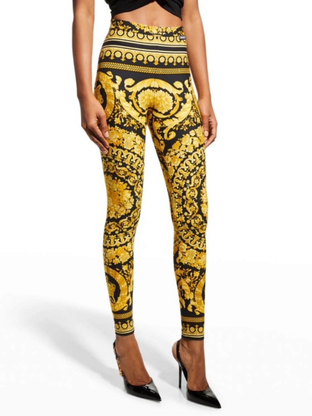 Versace NWT Baroque Print High-Waist Leggings - Black & Gold Size Small